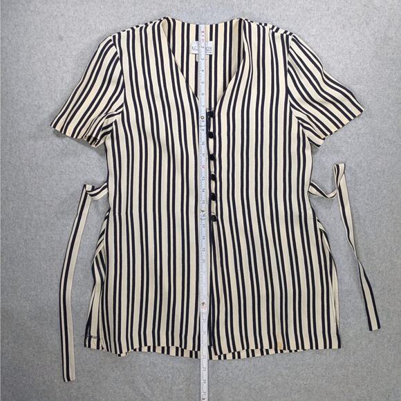 Vintage KC Spencer NY Striped Blouse Sz 6 Short Sleeve Tie Back Side Slit - Picture 11 of 15